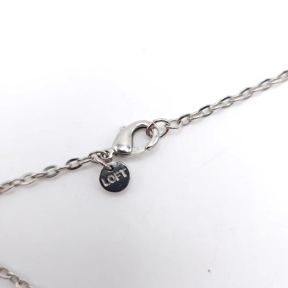LOFT Aqua Teardrop Station‎ Necklace Silver Boho Long